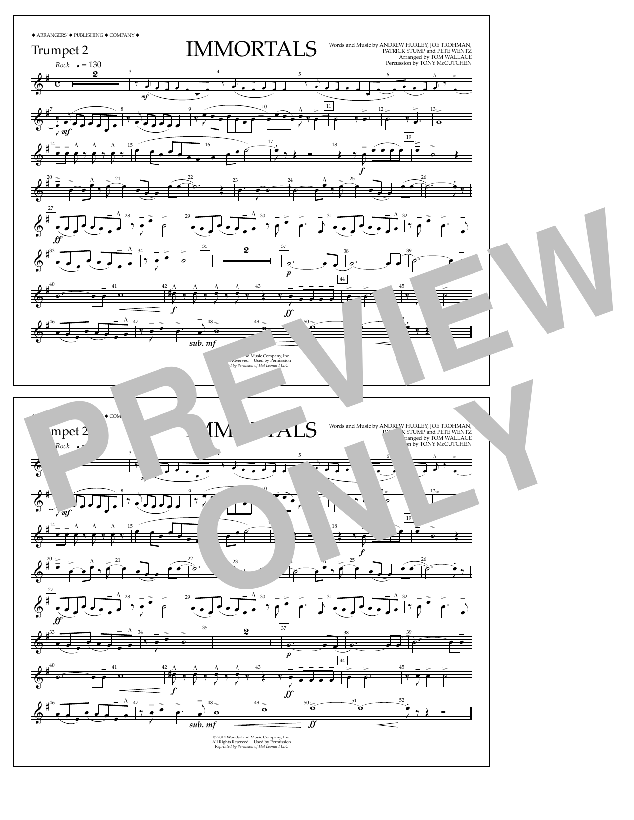 Fall Out Boy Immortals (from Big Hero 6) (arr. Tom Wallace) - Trumpet 2 sheet music notes and chords arranged for Marching Band