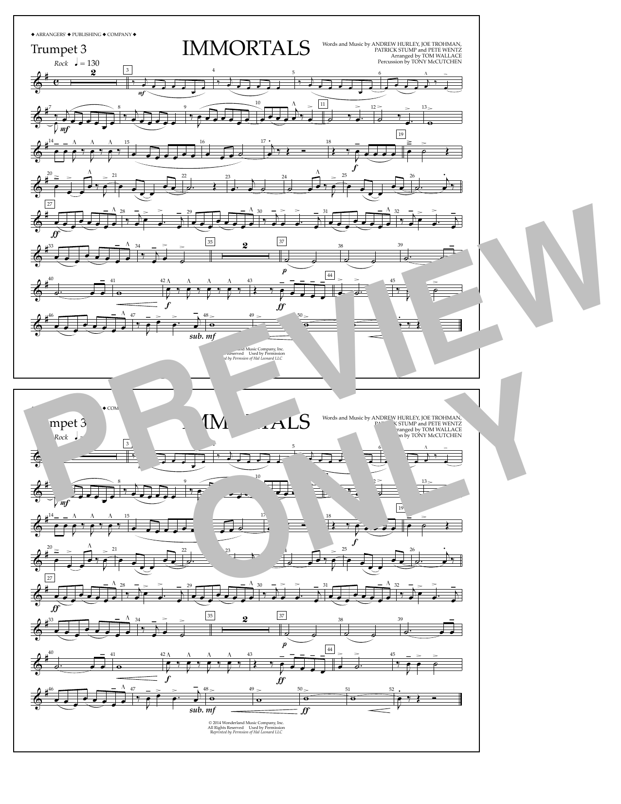 Fall Out Boy Immortals (from Big Hero 6) (arr. Tom Wallace) - Trumpet 3 sheet music notes and chords arranged for Marching Band