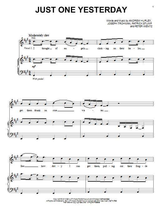 Fall Out Boy Just One Yesterday sheet music notes and chords arranged for Piano, Vocal & Guitar Chords (Right-Hand Melody)