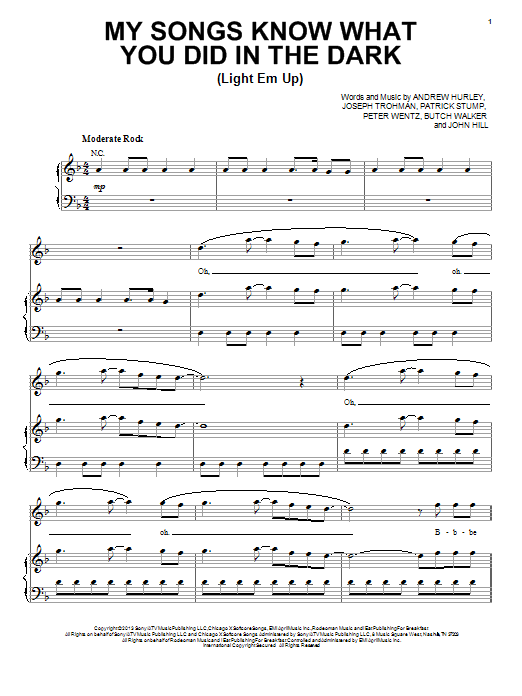Fall Out Boy My Songs Know What You Did In The Dark (Light Em Up) sheet music notes and chords arranged for Guitar Tab