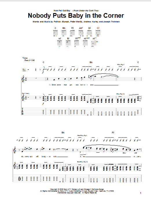 Fall Out Boy Nobody Puts Baby In The Corner sheet music notes and chords arranged for Guitar Tab