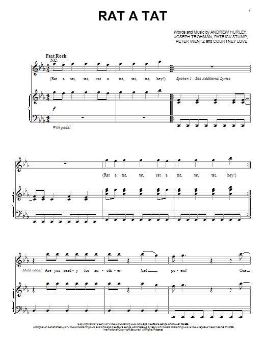 Fall Out Boy Rat A Tat sheet music notes and chords arranged for Piano, Vocal & Guitar Chords (Right-Hand Melody)