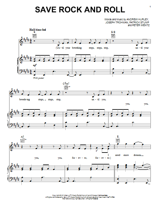 Fall Out Boy Save Rock And Roll sheet music notes and chords arranged for Piano, Vocal & Guitar Chords (Right-Hand Melody)
