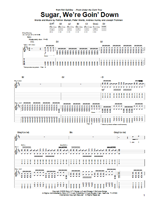 Fall Out Boy Sugar, We're Goin' Down sheet music notes and chords arranged for Piano, Vocal & Guitar Chords (Right-Hand Melody)