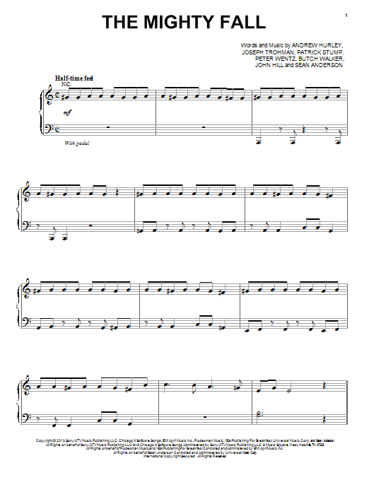 Fall Out Boy The Mighty Fall sheet music notes and chords arranged for Piano, Vocal & Guitar Chords (Right-Hand Melody)