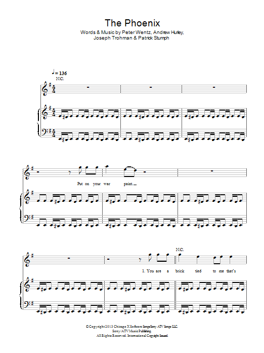 Fall Out Boy The Phoenix sheet music notes and chords arranged for Piano, Vocal & Guitar Chords (Right-Hand Melody)