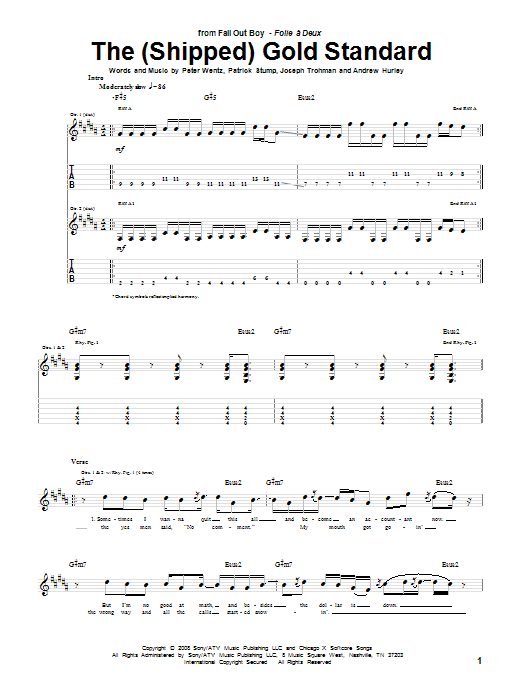 Fall Out Boy The (Shipped) Gold Standard sheet music notes and chords arranged for Guitar Tab