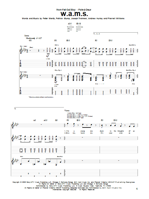 Fall Out Boy W.A.M.S. sheet music notes and chords arranged for Guitar Tab