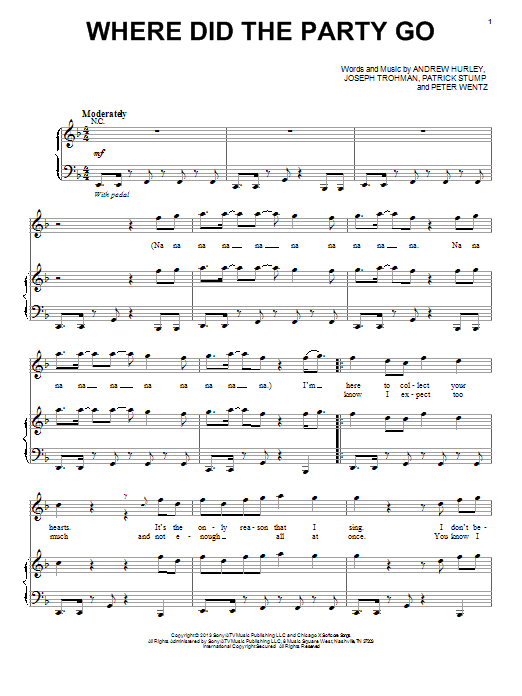 Fall Out Boy Where Did The Party Go sheet music notes and chords arranged for Piano, Vocal & Guitar Chords (Right-Hand Melody)