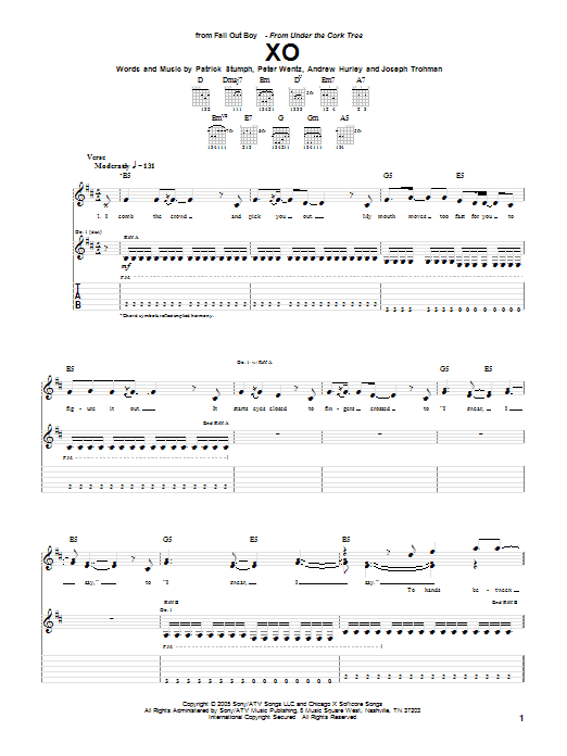 Fall Out Boy XO sheet music notes and chords arranged for Guitar Tab
