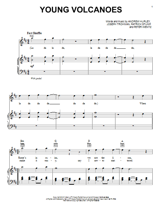 Fall Out Boy Young Volcanoes sheet music notes and chords arranged for Piano, Vocal & Guitar Chords (Right-Hand Melody)