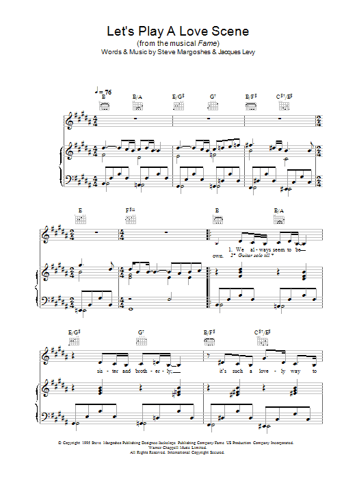 Fame Let's Play A Love Scene sheet music notes and chords arranged for Piano, Vocal & Guitar Chords