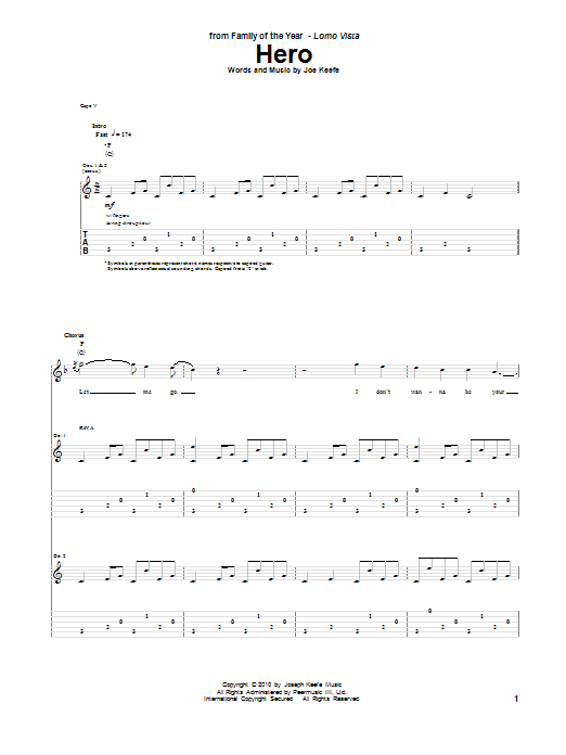 Family Of The Year Hero sheet music notes and chords arranged for Piano, Vocal & Guitar Chords