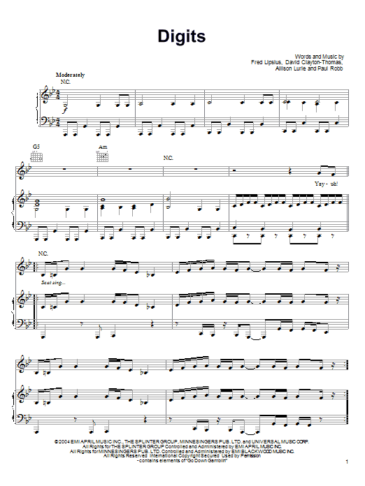 Fan3 Digits sheet music notes and chords arranged for Piano, Vocal & Guitar Chords (Right-Hand Melody)