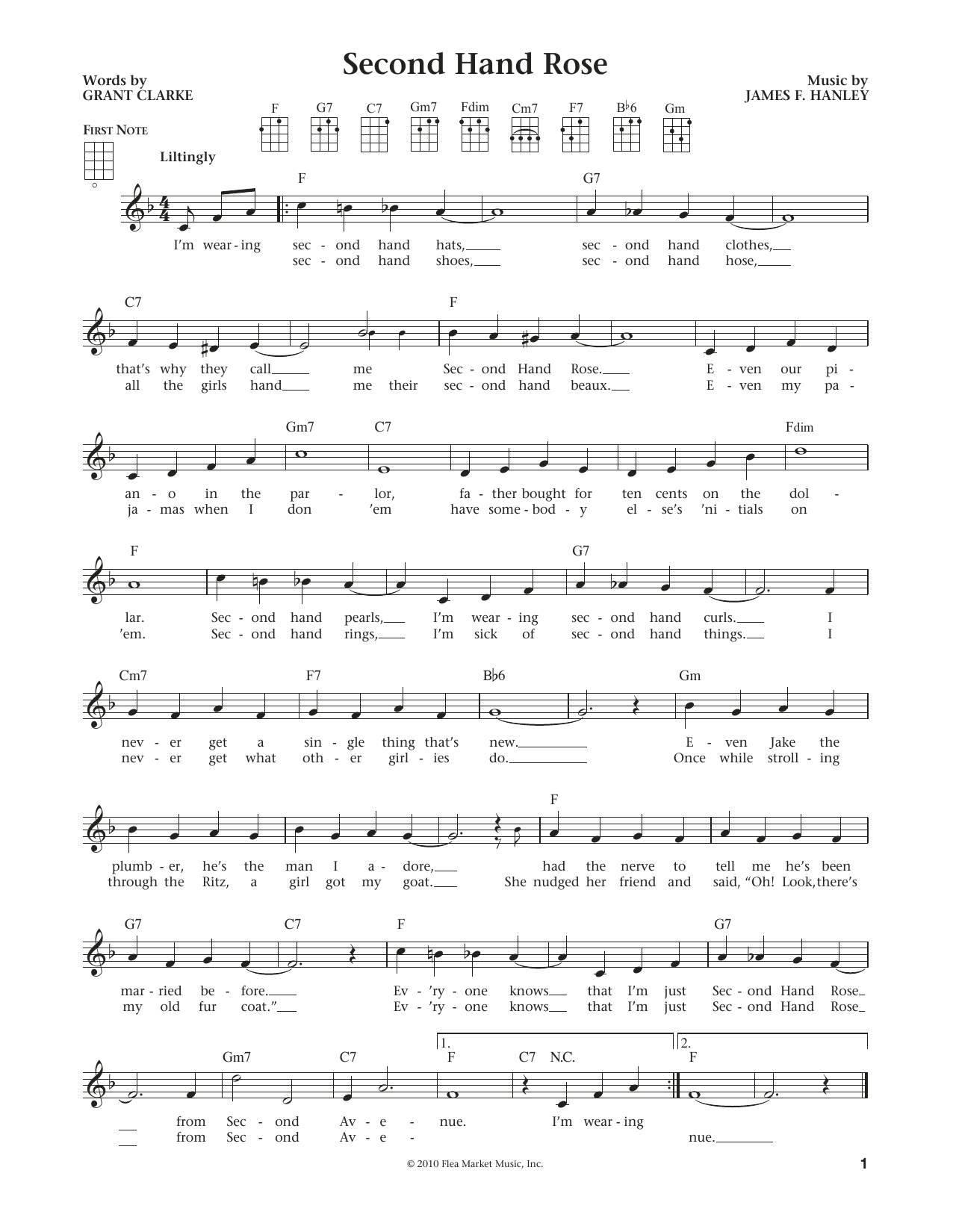 Fannie Brice Second Hand Rose (from The Daily Ukulele) (arr. Liz and Jim Beloff) sheet music notes and chords arranged for Ukulele