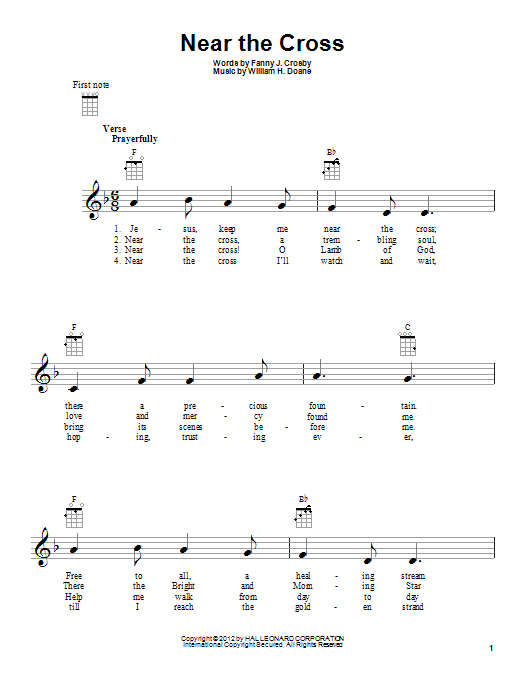 Fanny Crosby Near The Cross sheet music notes and chords arranged for Piano, Vocal & Guitar Chords (Right-Hand Melody)