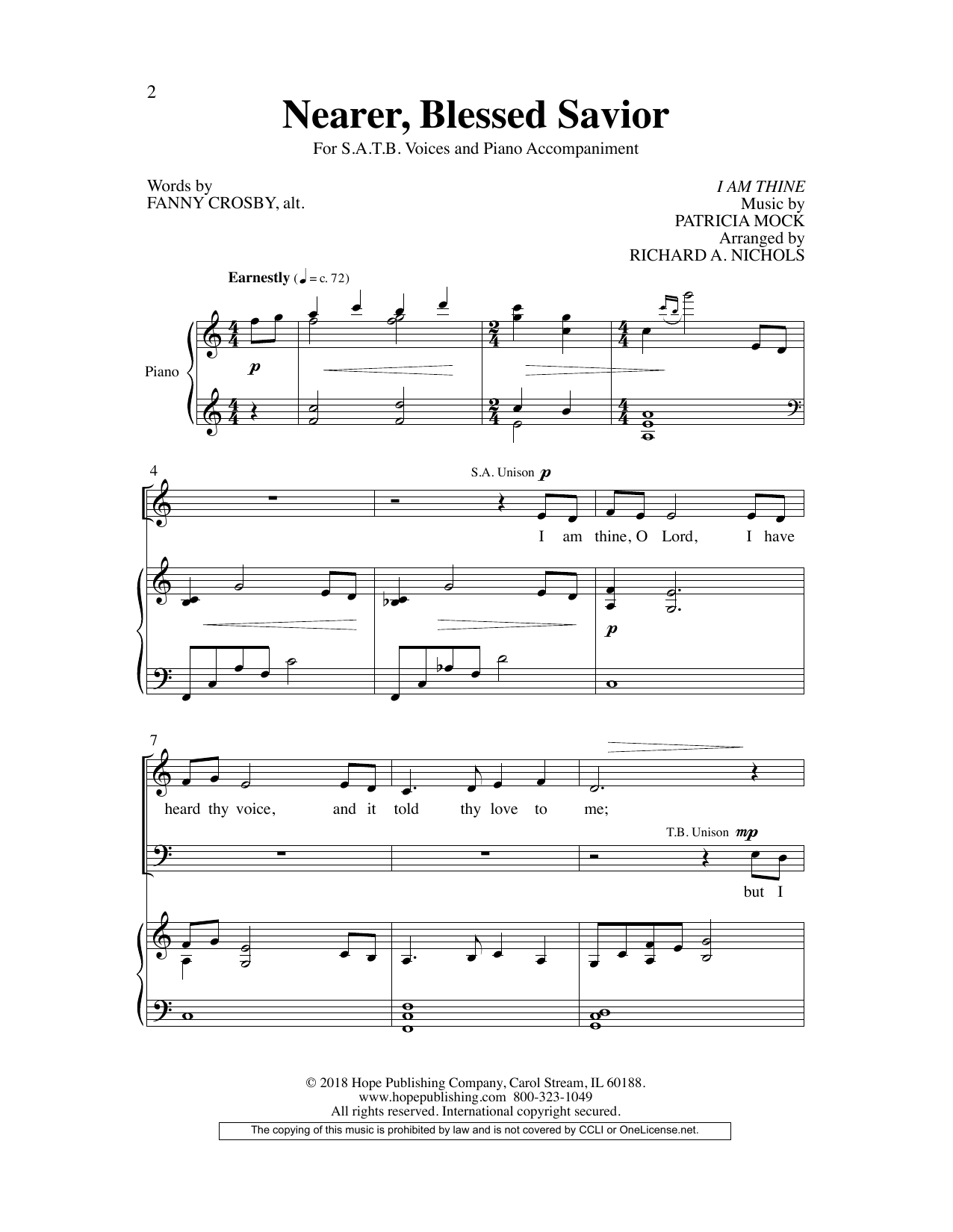 Fanny Crosby Nearer, Blessed Savior sheet music notes and chords arranged for SATB Choir