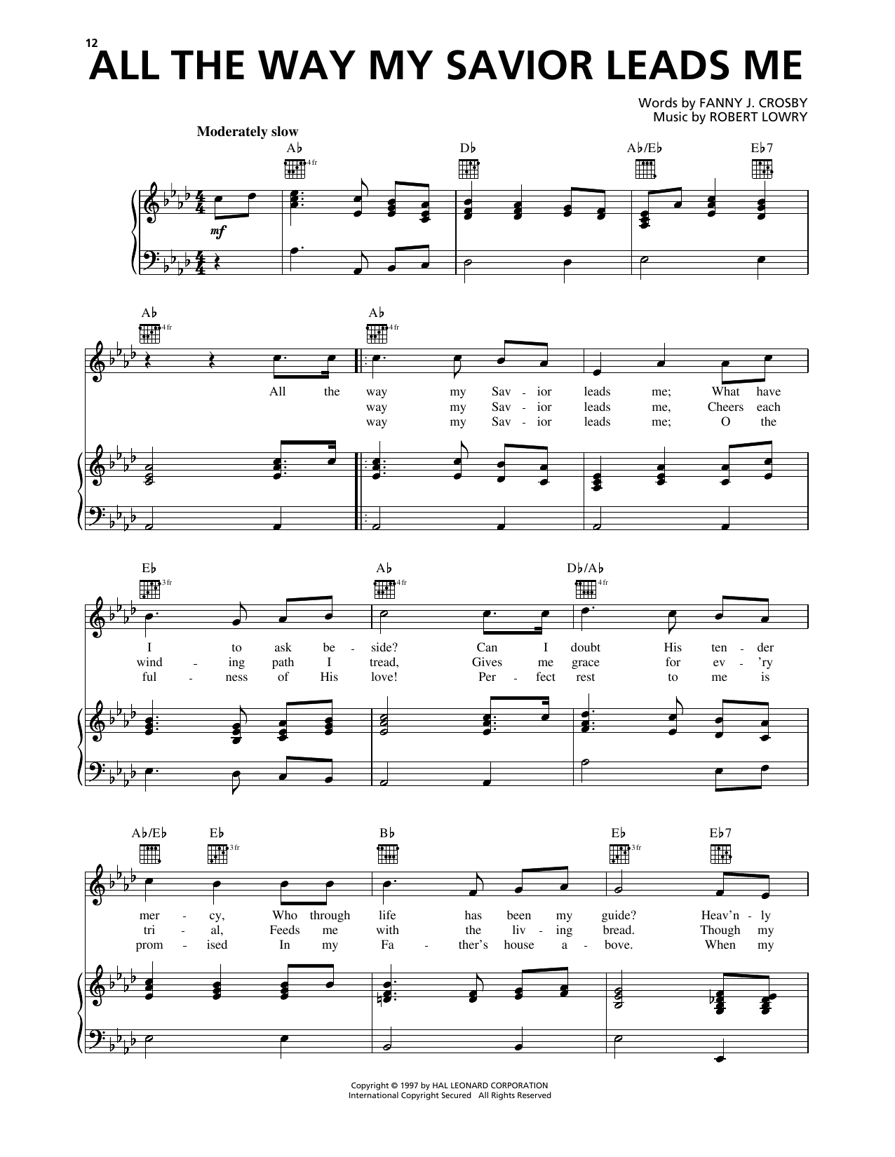 Fanny J. Crosby All The Way My Savior Leads Me sheet music notes and chords arranged for Piano, Vocal & Guitar Chords (Right-Hand Melody)