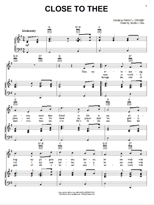 Fanny J. Crosby Close To Thee sheet music notes and chords arranged for Piano, Vocal & Guitar Chords (Right-Hand Melody)