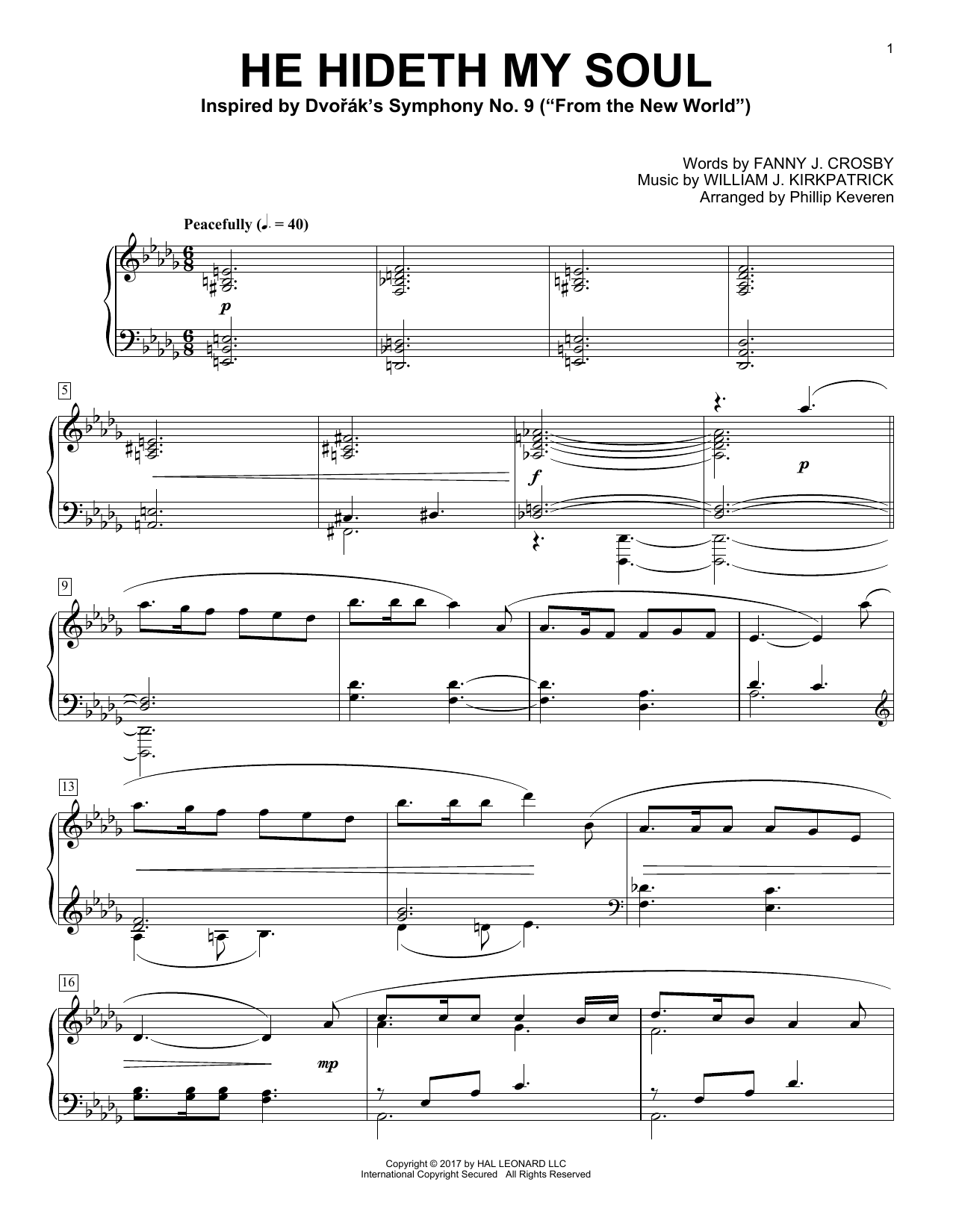 Fanny J. Crosby He Hideth My Soul (arr. Phillip Keveren) sheet music notes and chords arranged for Piano Solo
