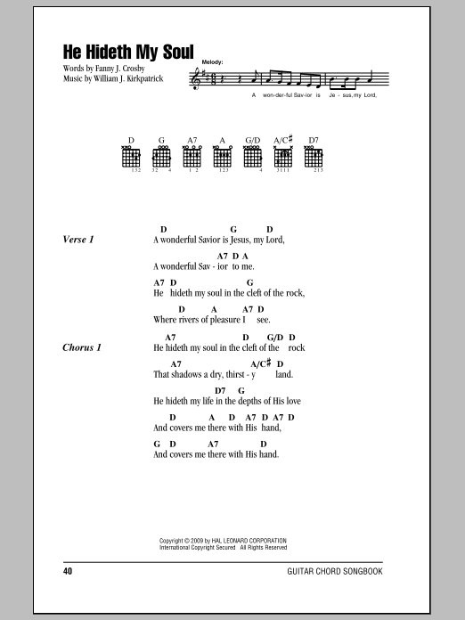 Fanny J. Crosby He Hideth My Soul sheet music notes and chords arranged for Guitar Chords/Lyrics