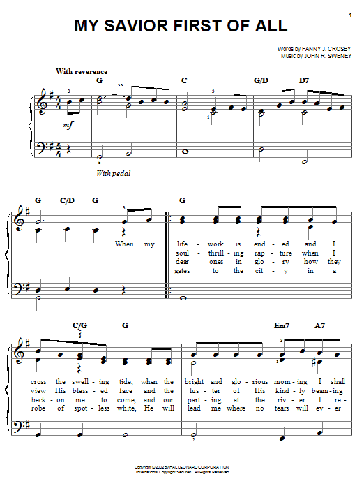 Fanny J. Crosby My Savior First Of All sheet music notes and chords arranged for Guitar Chords/Lyrics