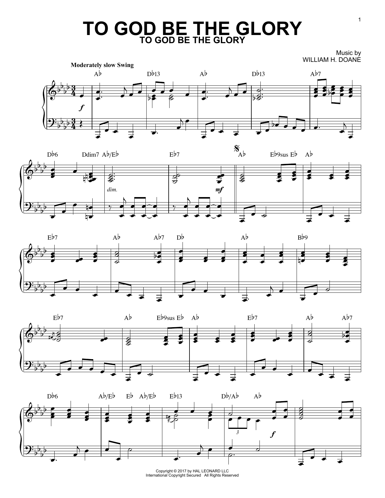 Fanny J. Crosby To God Be The Glory [Jazz version] sheet music notes and chords arranged for Piano Solo