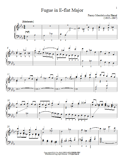 Fanny Mendelssohn Fugue In E-Flat Major sheet music notes and chords arranged for Piano Solo