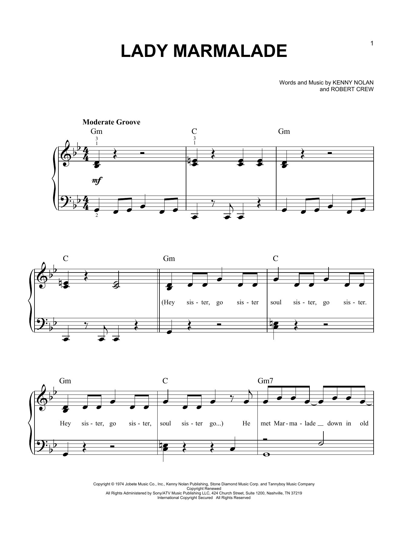 Patti LaBelle Lady Marmalade sheet music notes and chords arranged for Guitar Chords/Lyrics
