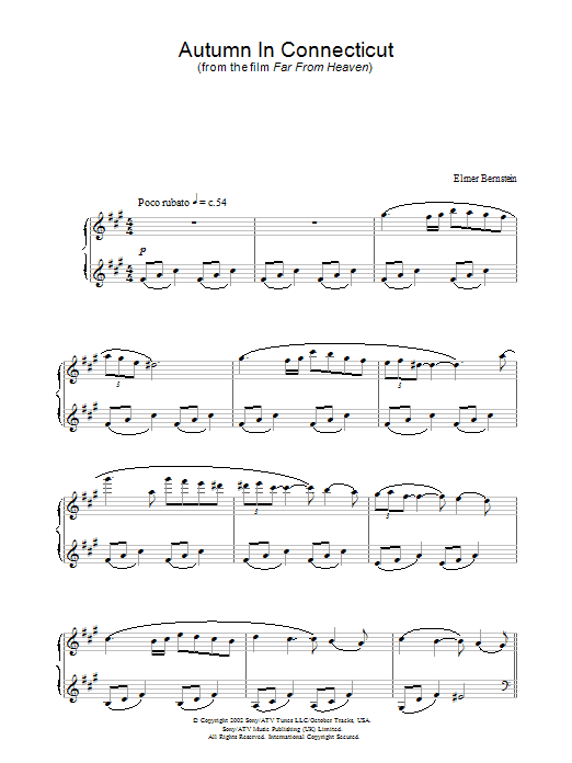Far From Heaven Autumn In Connecticut sheet music notes and chords arranged for Piano Solo