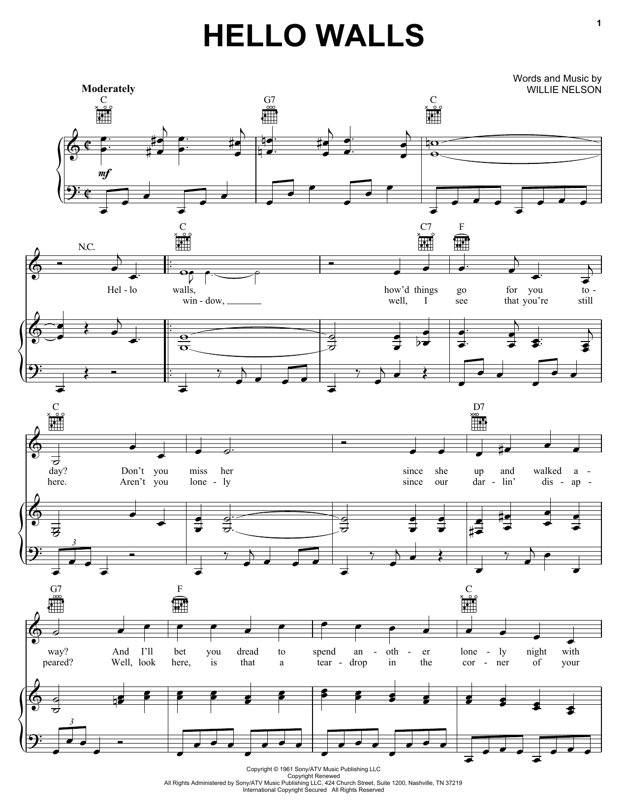 Faron Young Hello Walls sheet music notes and chords arranged for Easy Piano
