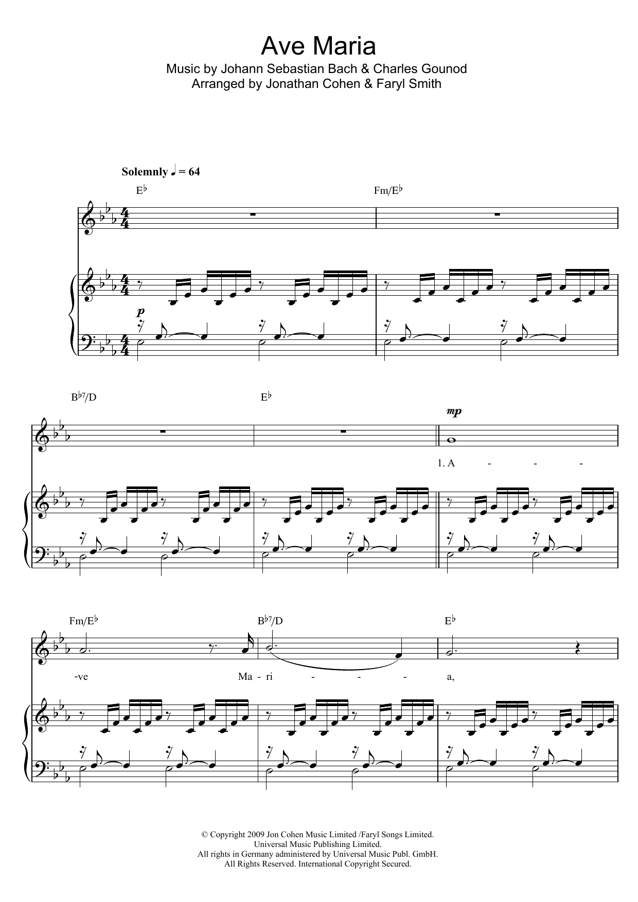 Faryl Smith Ave Maria sheet music notes and chords arranged for Piano & Vocal