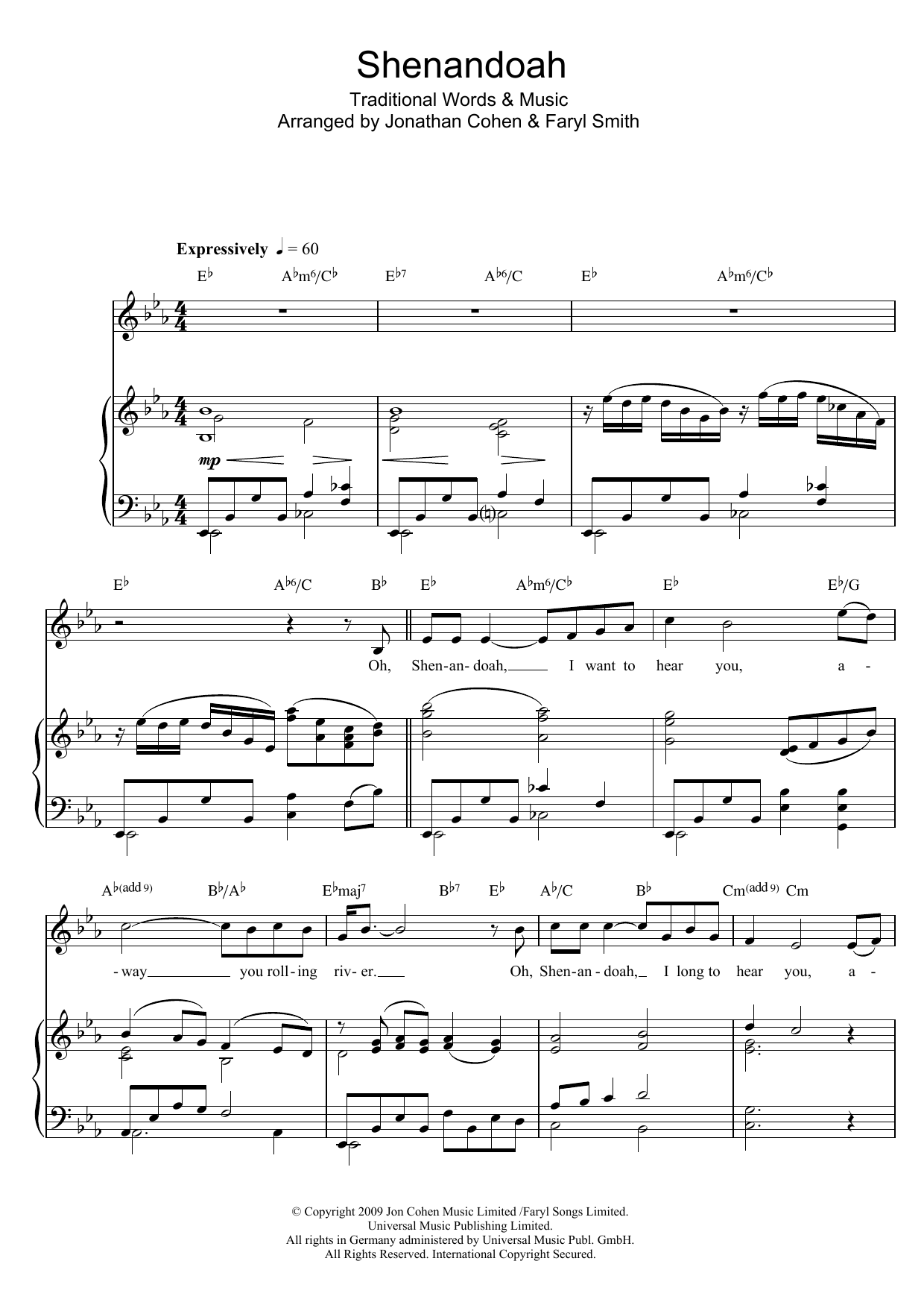 Faryl Smith Shenandoah sheet music notes and chords arranged for Piano & Vocal
