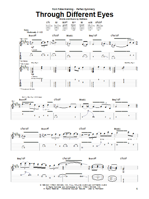 Fates Warning Through Different Eyes sheet music notes and chords arranged for Guitar Tab