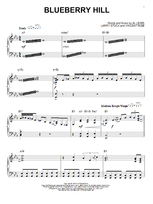 Fats Domino Blueberry Hill (arr. Brent Edstrom) sheet music notes and chords arranged for Piano Solo