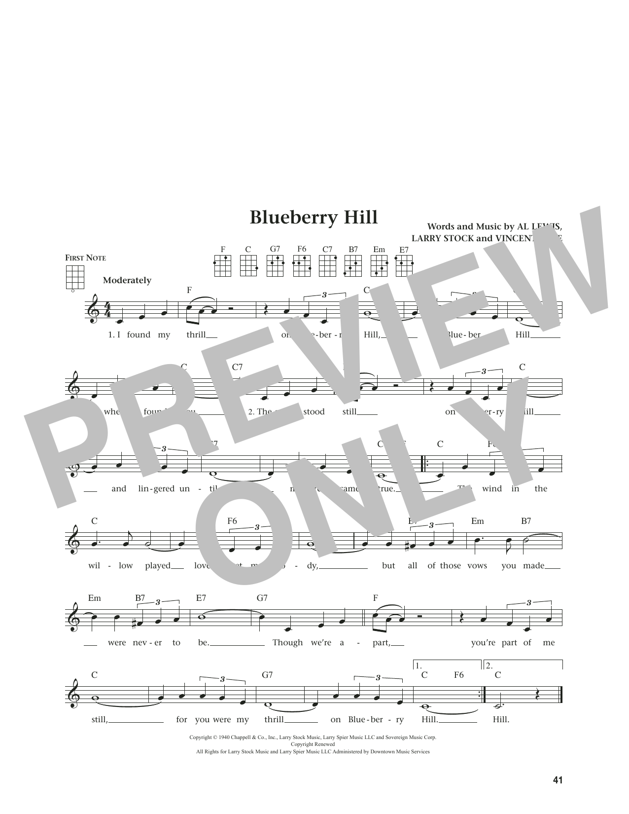 Fats Domino Blueberry Hill (from The Daily Ukulele) (arr. Jim Beloff) sheet music notes and chords arranged for Ukulele