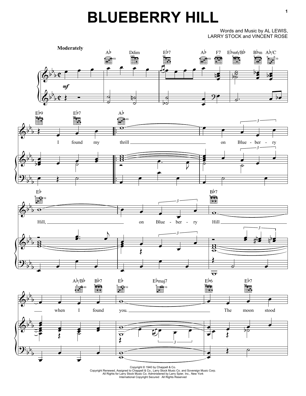 Fats Domino Blueberry Hill sheet music notes and chords arranged for SATB Choir