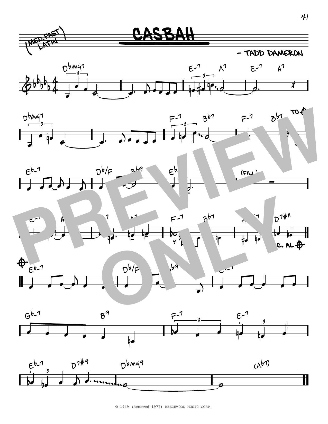 Fats Navarro & Tadd Dameron Casbah sheet music notes and chords arranged for Real Book – Melody & Chords