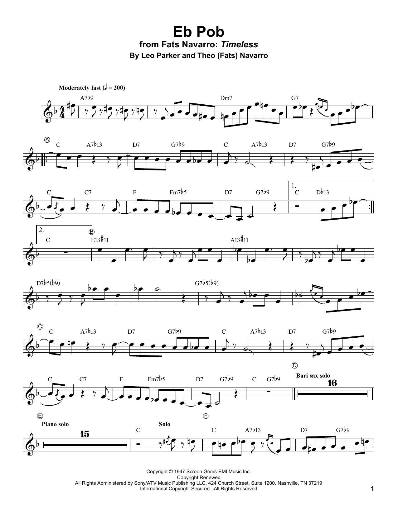 Fats Navarro Eb Pob sheet music notes and chords arranged for Trumpet Transcription
