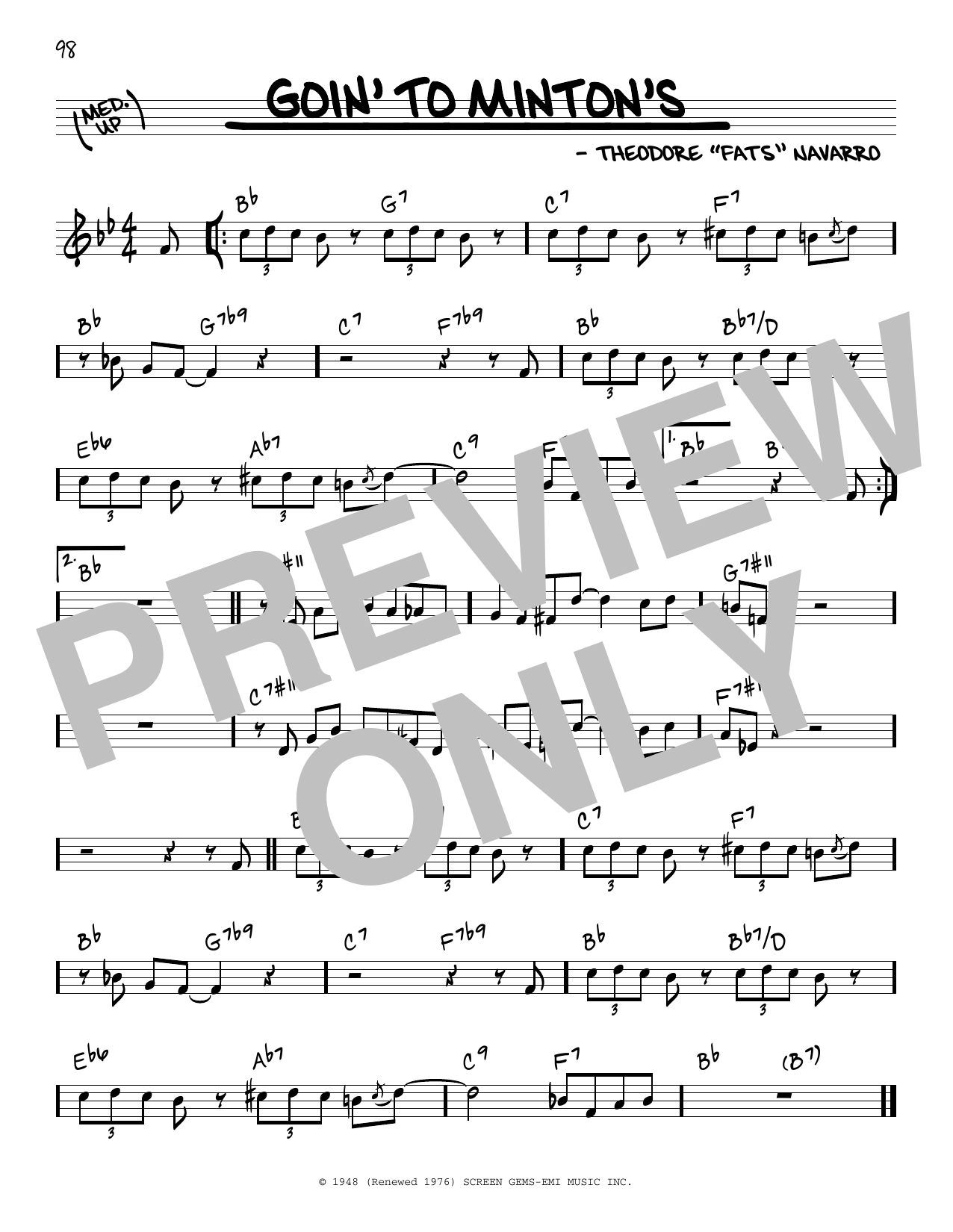 Fats Navarro Goin' To Minton's sheet music notes and chords arranged for Real Book – Melody & Chords