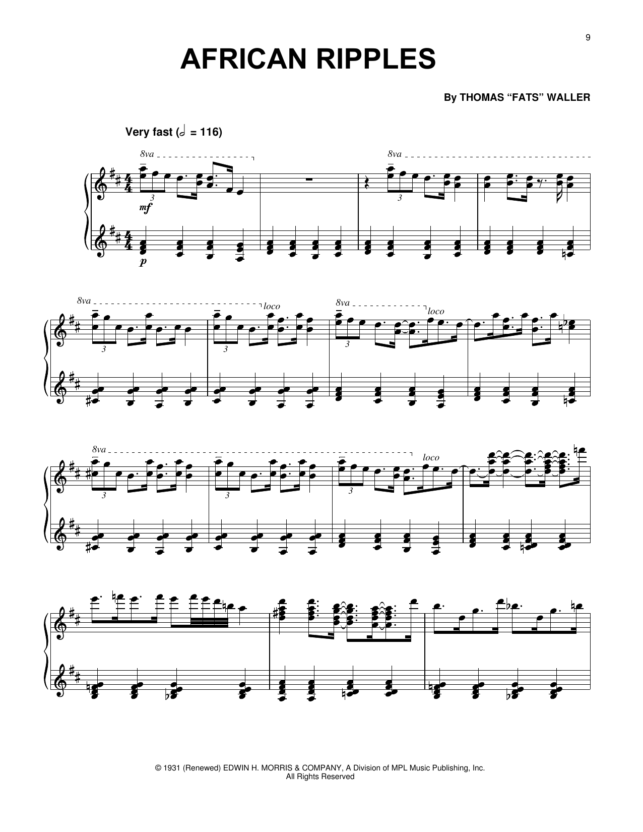 Fats Waller African Ripples sheet music notes and chords arranged for Piano Solo