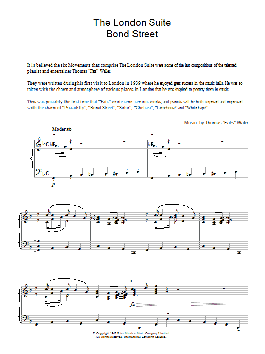 Fats Waller Bond Street (from The London Suite) sheet music notes and chords arranged for Piano Solo