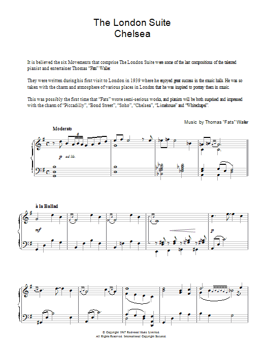 Fats Waller Chelsea (from The London Suite) sheet music notes and chords arranged for Piano Solo