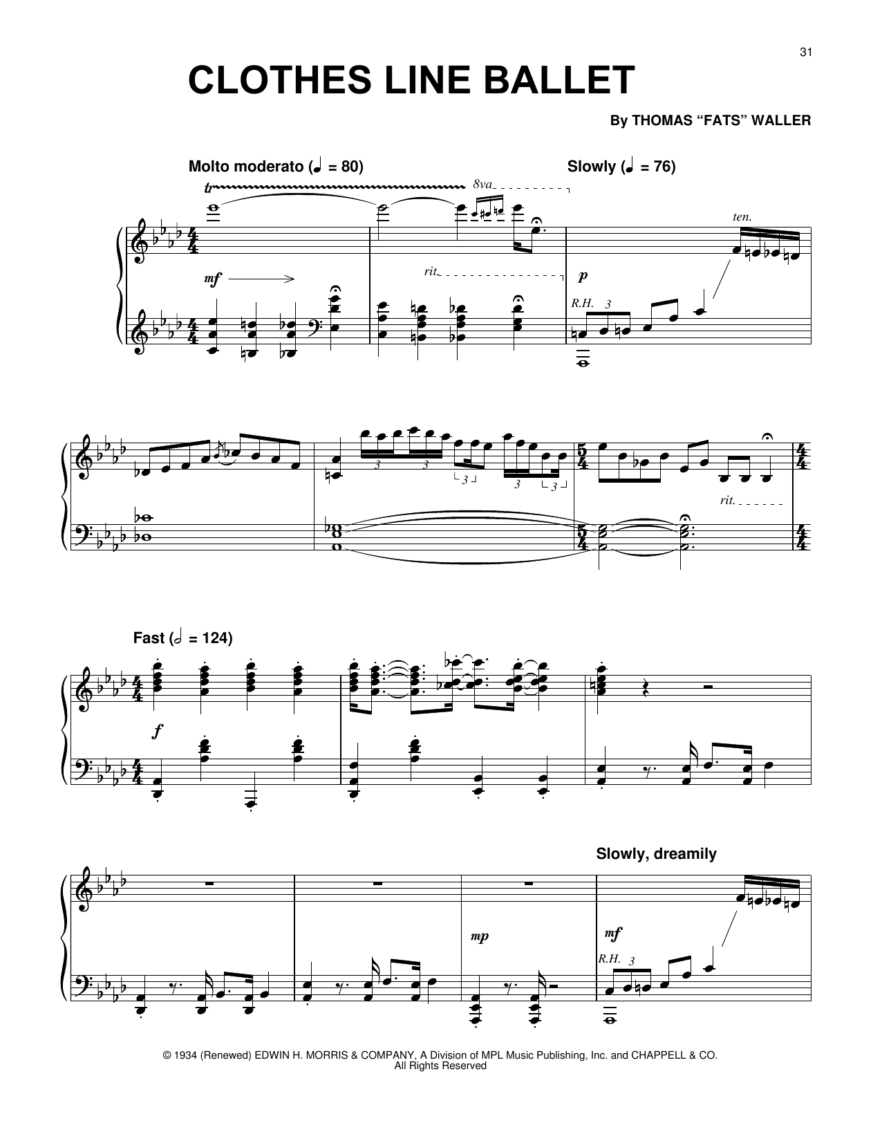 Fats Waller Clothes Line Ballet sheet music notes and chords arranged for Piano Solo