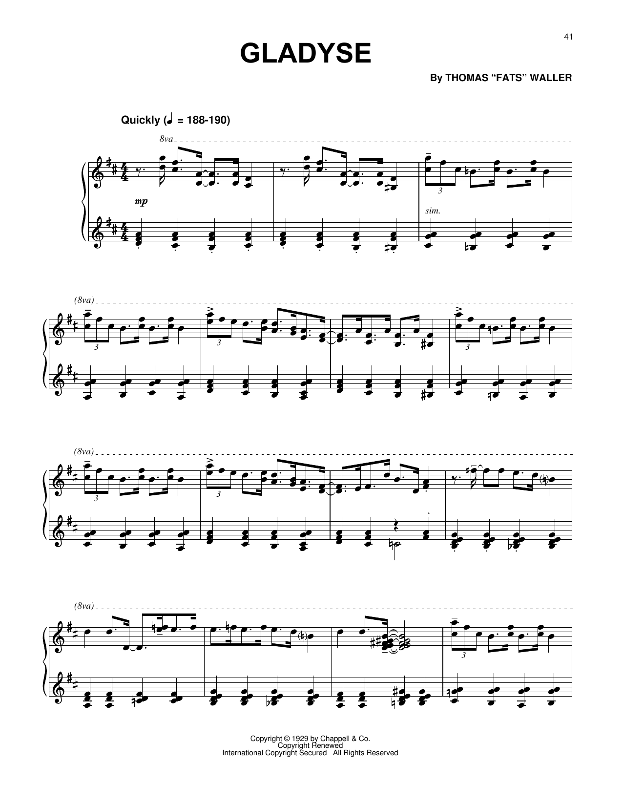 Fats Waller Gladyse sheet music notes and chords arranged for Piano Solo