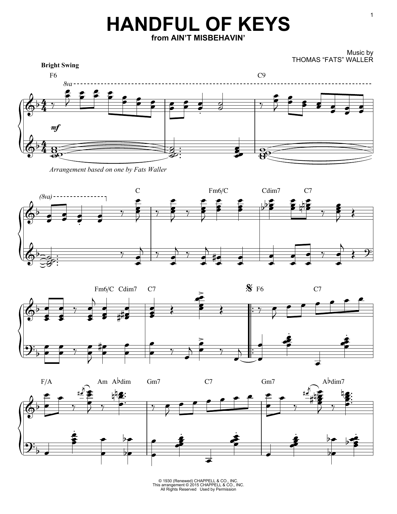 Fats Waller Handful Of Keys [Stride version] (arr. Brent Edstrom) sheet music notes and chords arranged for Piano Solo