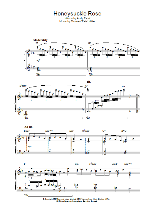 Fats Waller Honeysuckle Rose sheet music notes and chords arranged for French Horn Solo