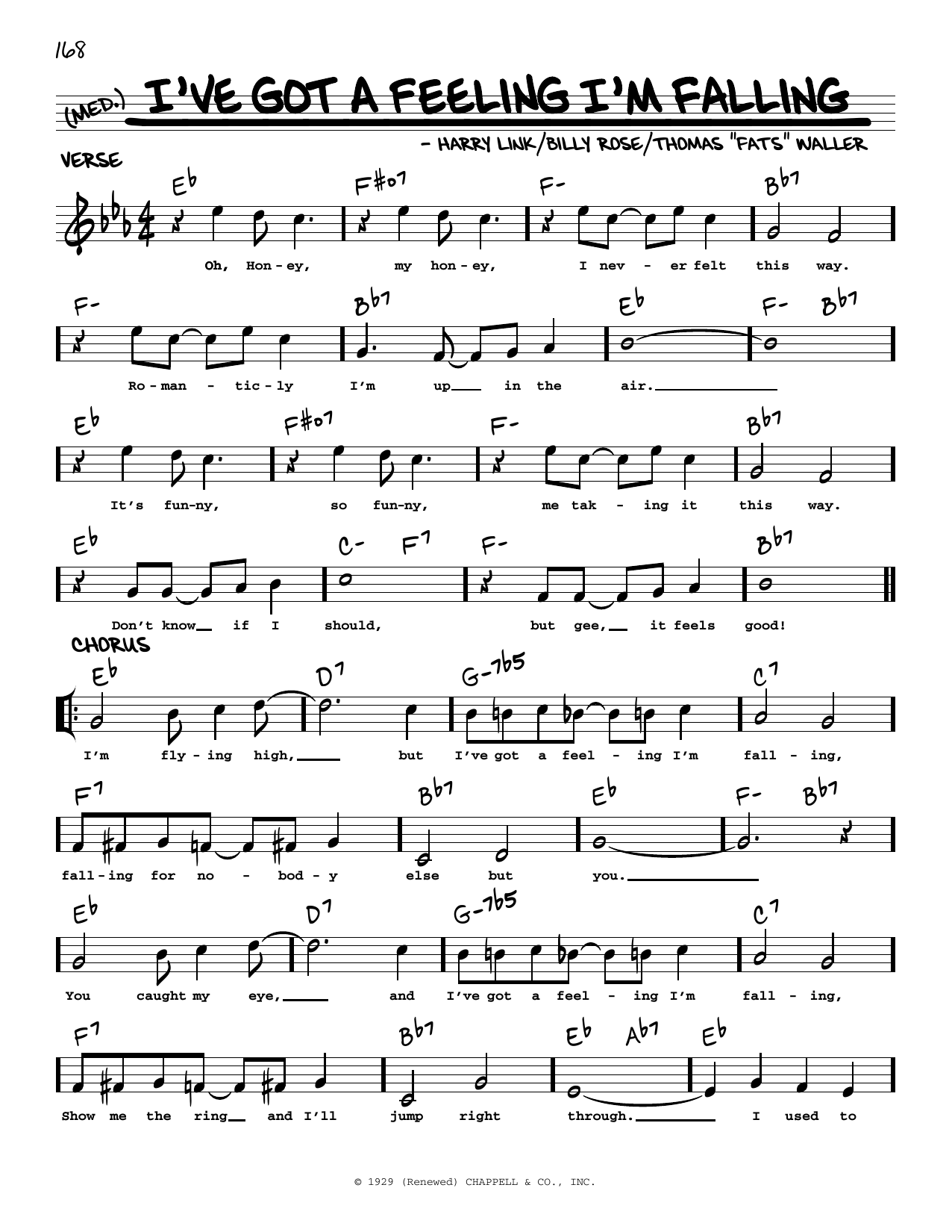 Fats Waller I've Got A Feeling I'm Falling (arr. Robert Rawlins) sheet music notes and chords arranged for Real Book – Melody, Lyrics & Chords