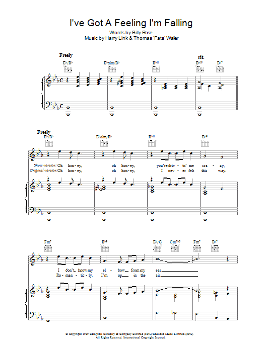 Fats Waller I've Got A Feeling I'm Falling sheet music notes and chords arranged for Piano, Vocal & Guitar Chords