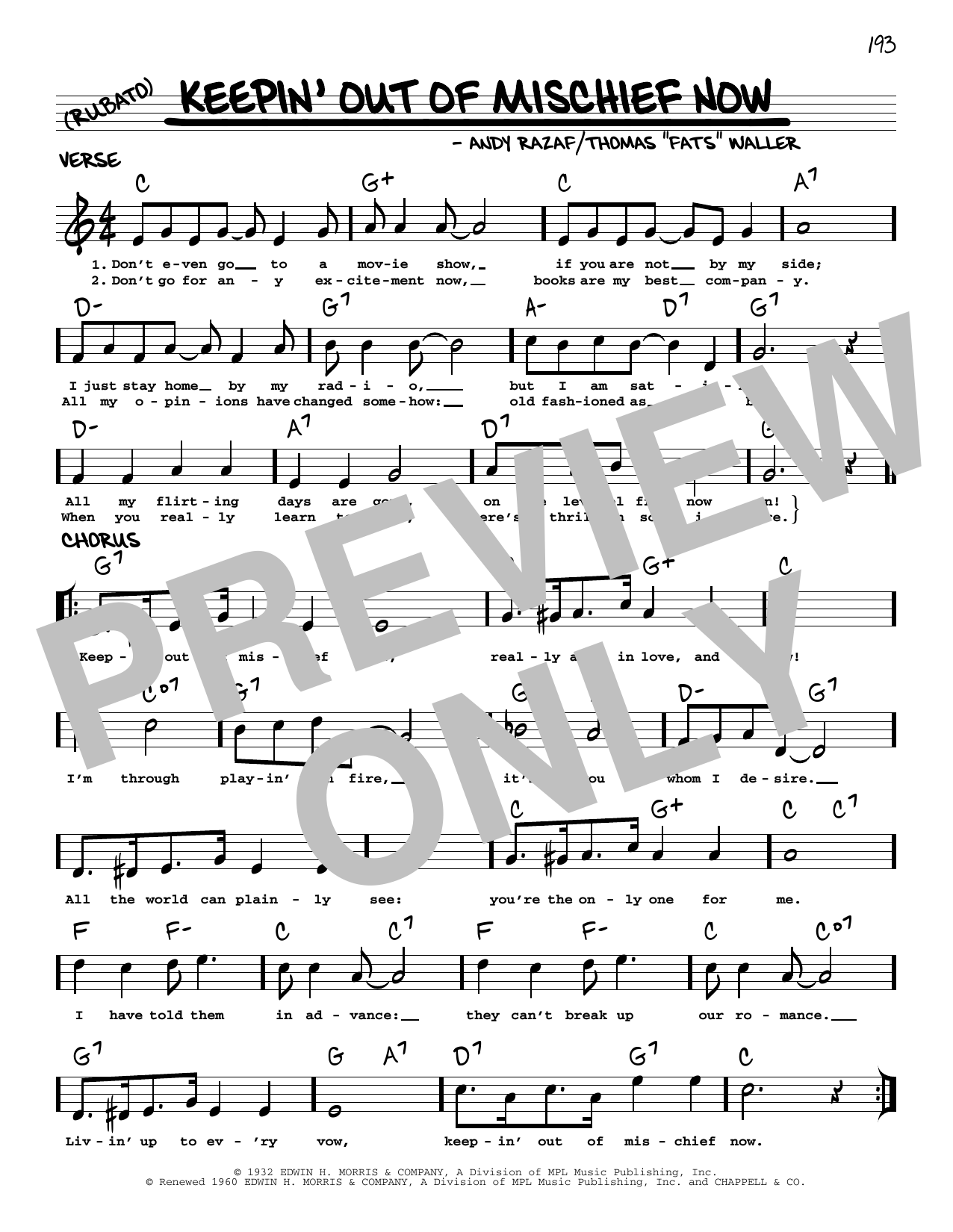 Fats Waller Keepin' Out Of Mischief Now (arr. Robert Rawlins) sheet music notes and chords arranged for Real Book – Melody, Lyrics & Chords